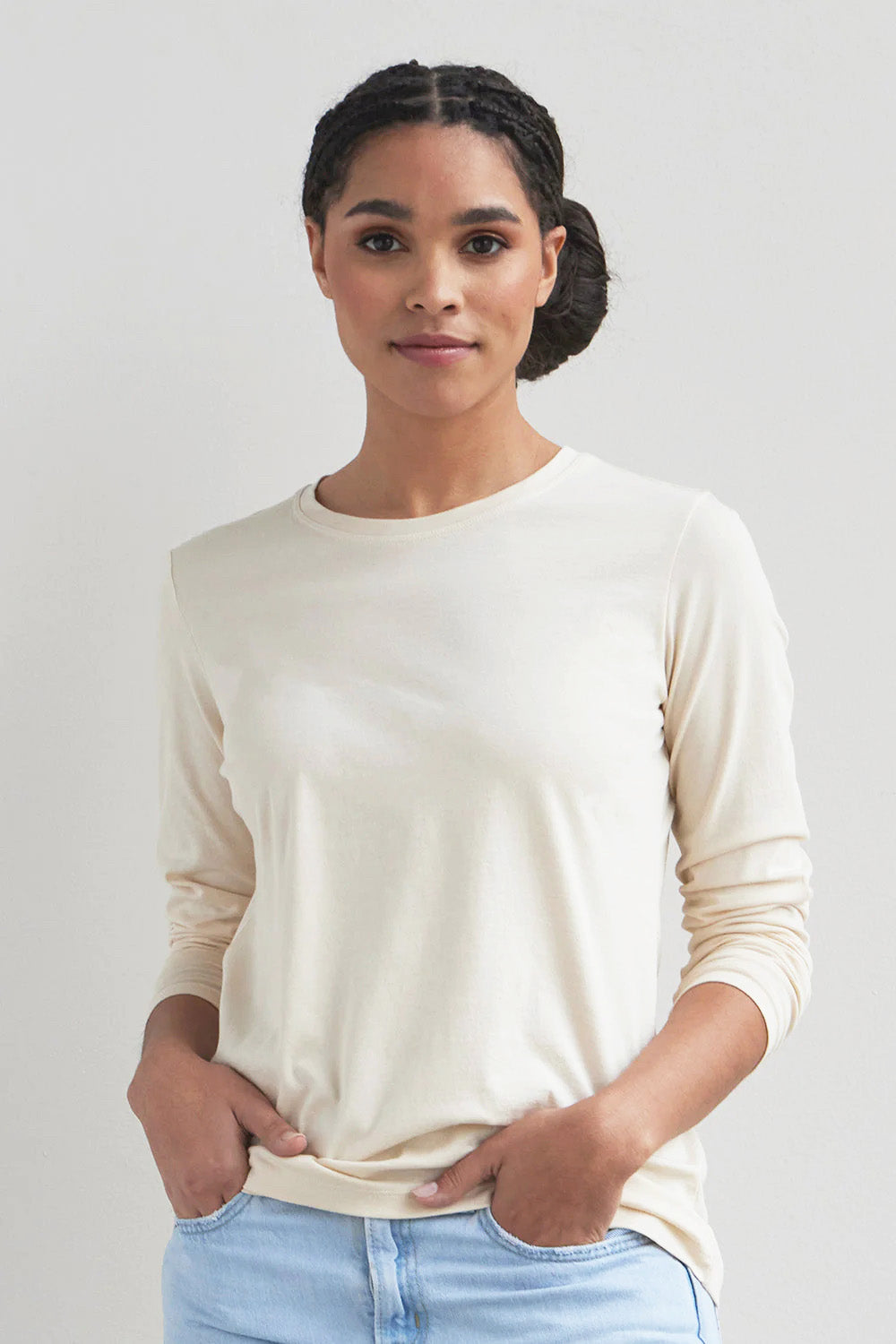 Women's 100% Organic Cotton Relaxed Long Sleeve Crew Neck T-Shirt - Undyed