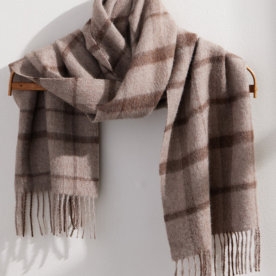 Baby Alpaca Scarf - Undyed Beige Plaid