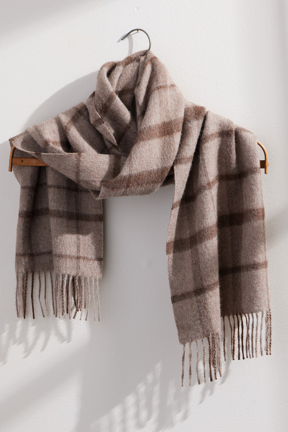 Baby Alpaca Scarf - Undyed Beige Plaid