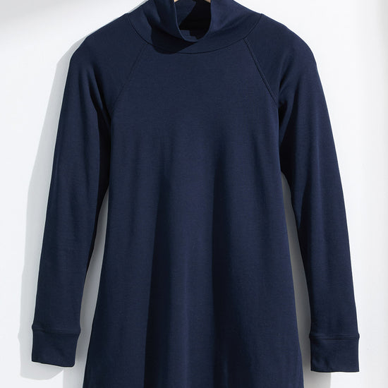 Women's Luxe 100% Organic Cotton High-Neck Tunic - Dark Navy