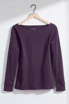 Women's Luxe 100% Organic Cotton Boat Neck Long Sleeve Tee - Eggplant