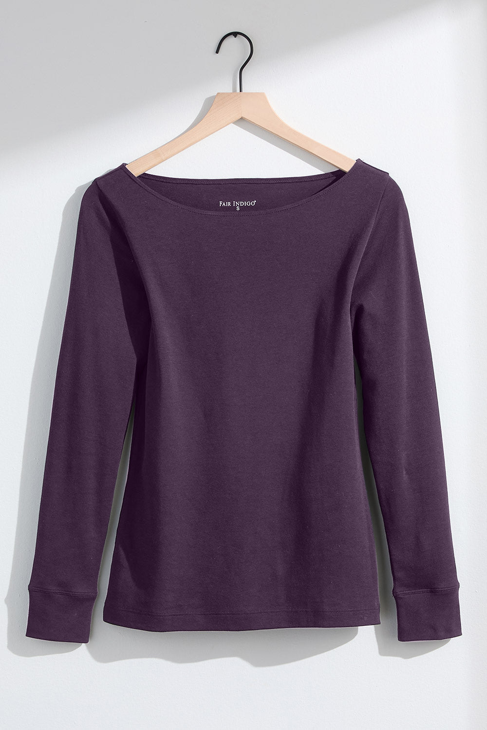 Women's Luxe 100% Organic Cotton Boat Neck Long Sleeve Tee - Eggplant