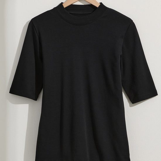 Women's 100% Organic Cotton Luxe Half Sleeve Mock Neck Tee - Black