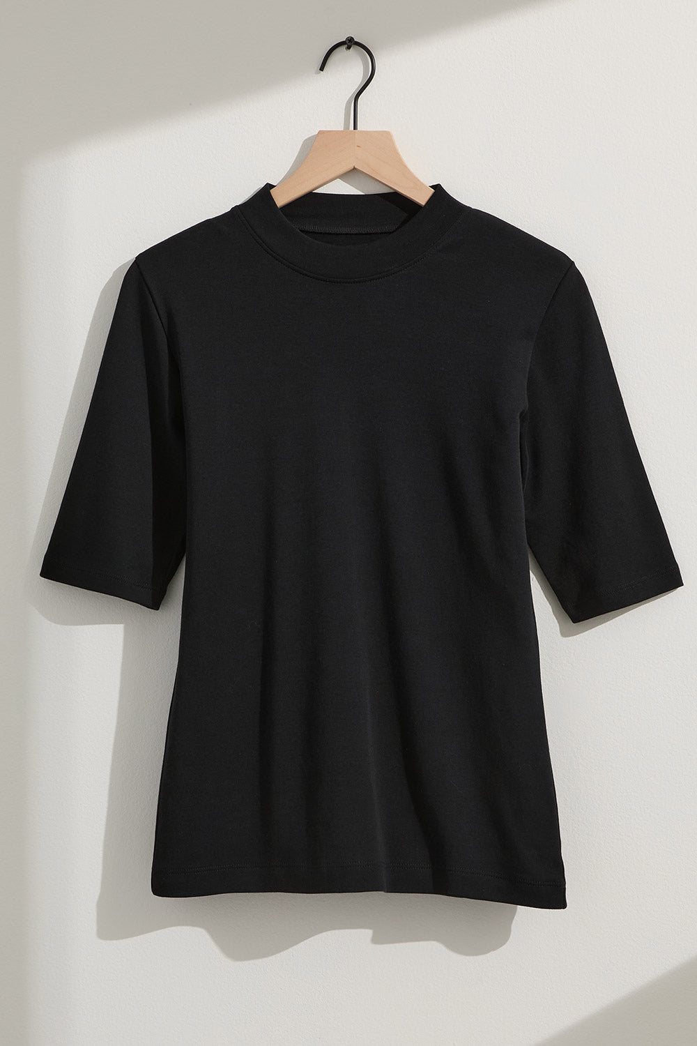 Women's 100% Organic Cotton Luxe Half Sleeve Mock Neck Tee - Black