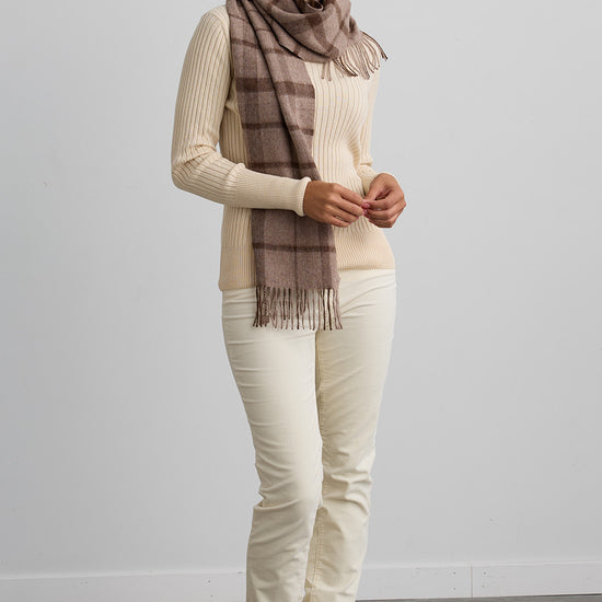 Baby Alpaca Scarf - Undyed Beige Plaid
