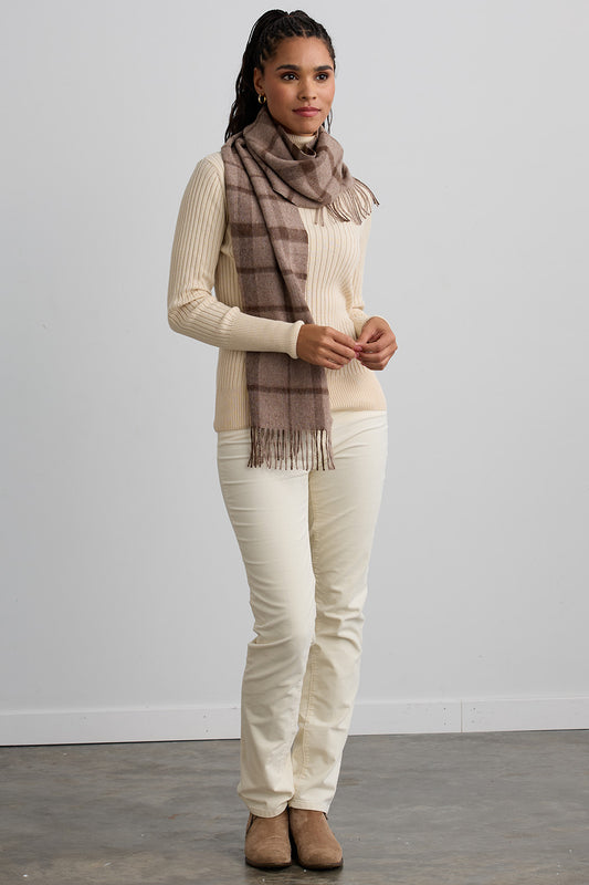 Baby Alpaca Scarf - Undyed Beige Plaid