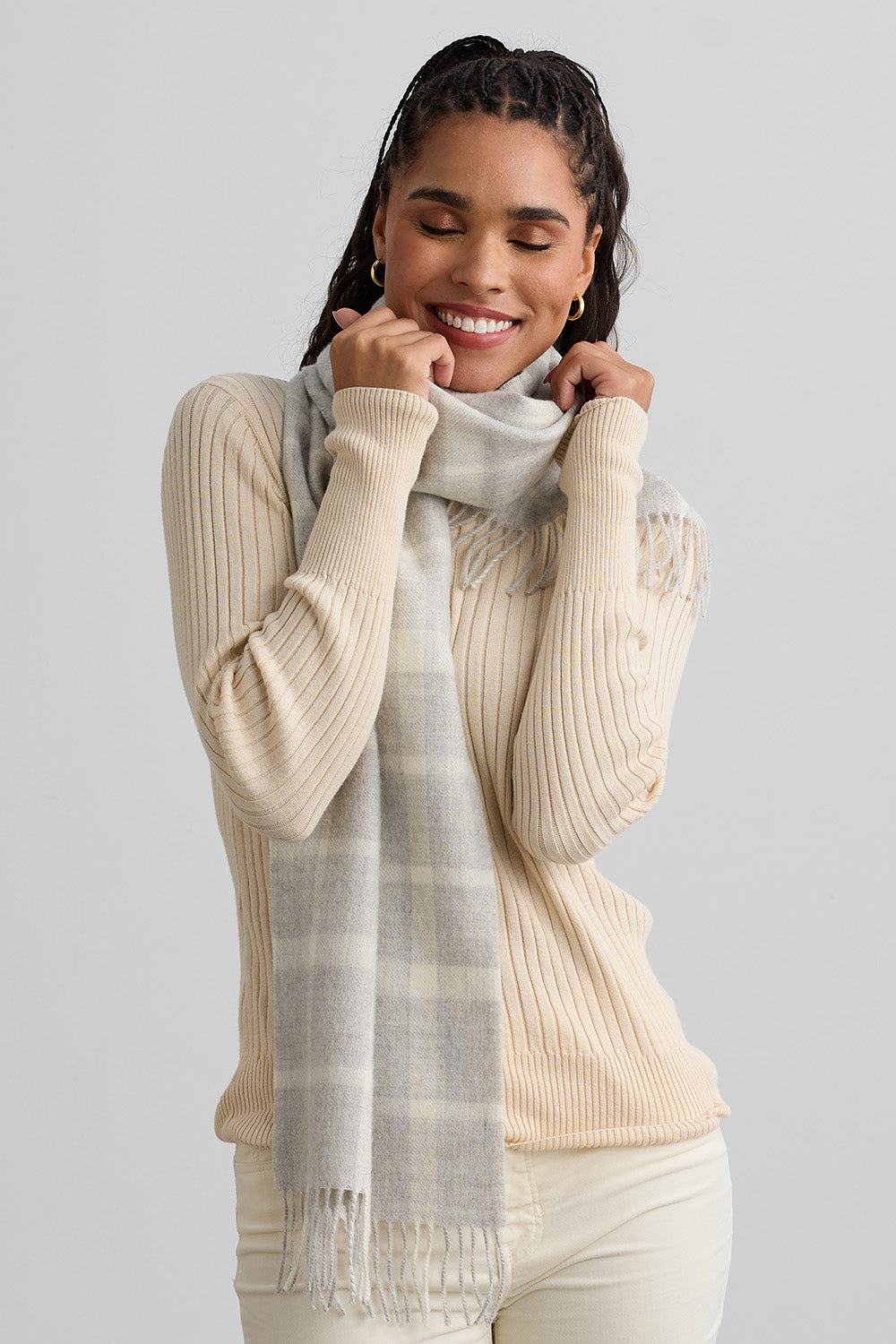 Baby Alpaca Scarf - Undyed Grey Plaid