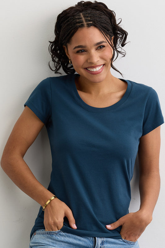Women's Organic Cotton Scoop Neck Tee - Dark Ocean