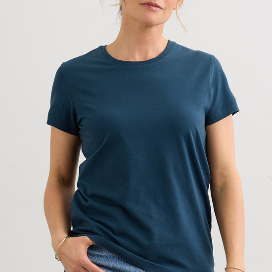 Women's Organic Cotton Relaxed Crew Neck T-shirt - Dark Ocean