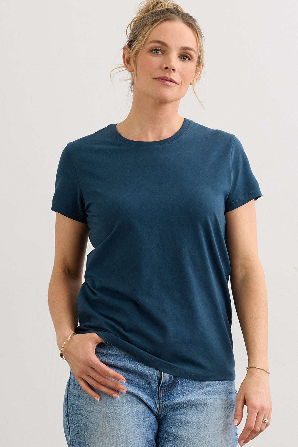 Women's Organic Cotton Relaxed Crew Neck T-shirt - Dark Ocean