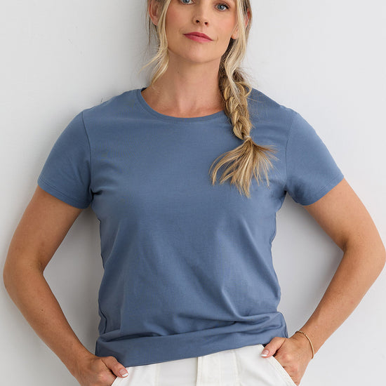 Women's Organic Cotton Relaxed Crew Neck T-shirt - Storm Blue