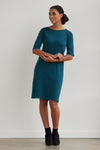 Women's 100% Organic Cotton Elbow Sleeve Boat Neck Dress - Deep Teal