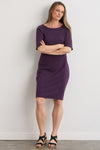 Women's 100% Organic Cotton Elbow Sleeve Boat Neck Dress - Eggplant