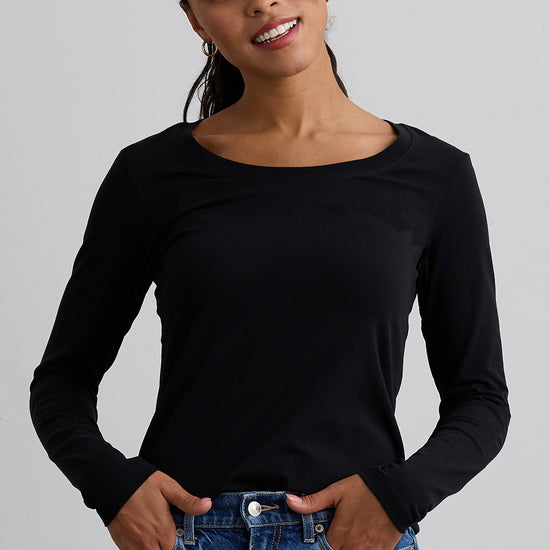 Women's Organic Cotton Scoop Neck Long Sleeve Tee - Black
