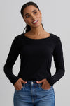 Women's Organic Cotton Scoop Neck Long Sleeve Tee - Black
