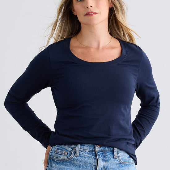 Women's Organic Scoop Neck Long Sleeve Tee - Dark Navy