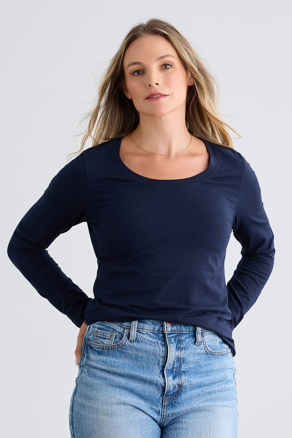 Women's Organic Scoop Neck Long Sleeve Tee - Dark Navy