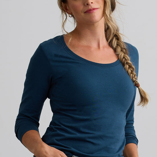 Women's Organic Cotton Scoop Neck Long Sleeve Tee - Dark Ocean