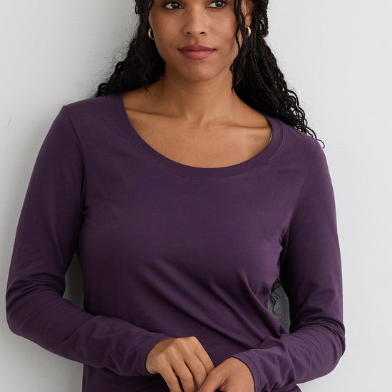 Women's Organic Cotton Scoop Neck Long Sleeve Tee - Eggplant