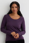 Women's Organic Cotton Scoop Neck Long Sleeve Tee - Eggplant
