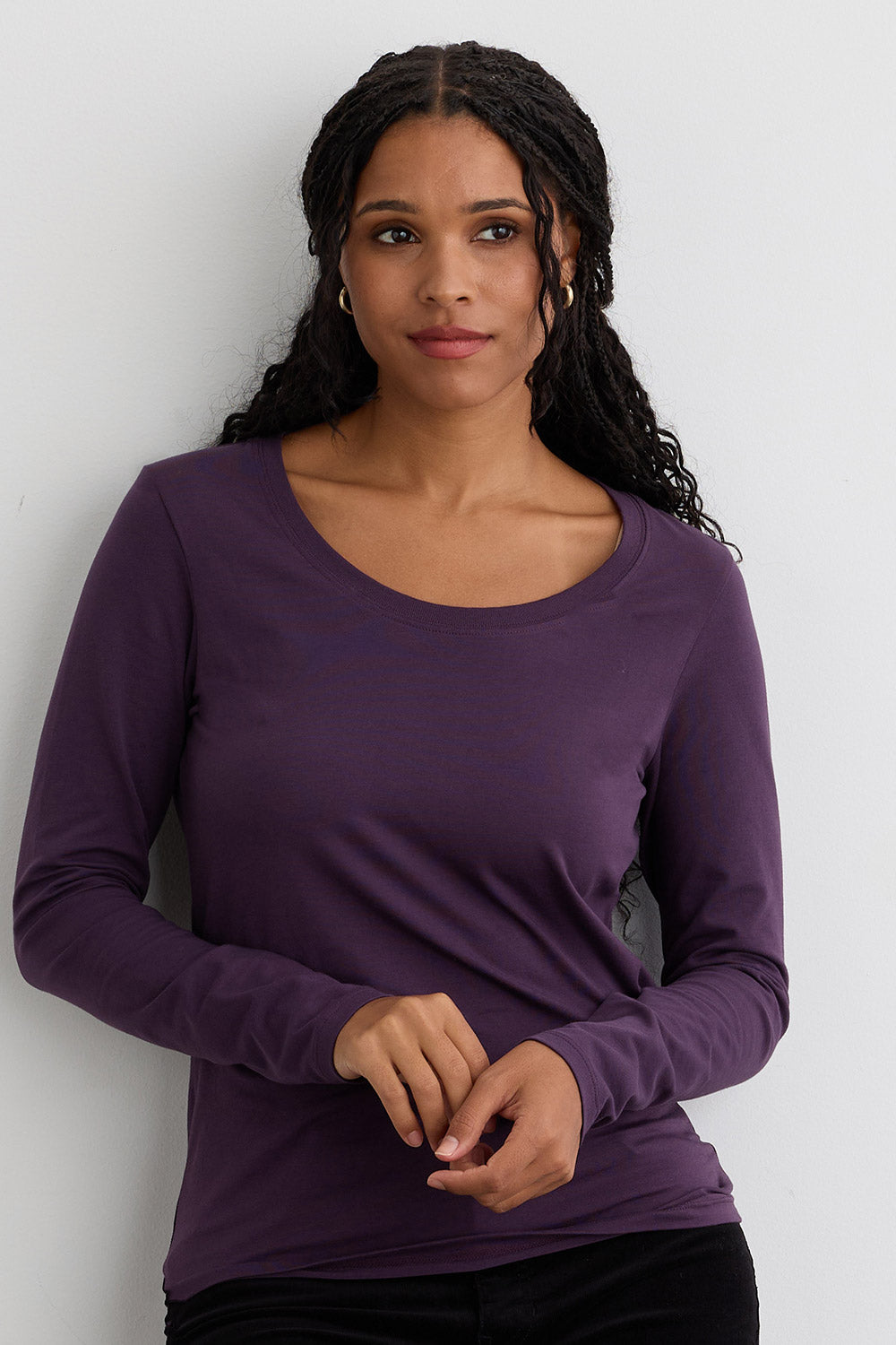 Women's Organic Cotton Scoop Neck Long Sleeve Tee - Eggplant