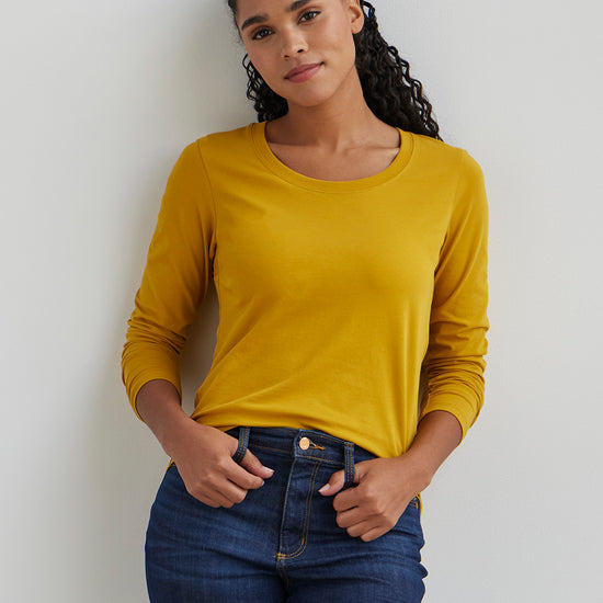Women's Organic Cotton Scoop Neck Long Sleeve Tee - Mustard