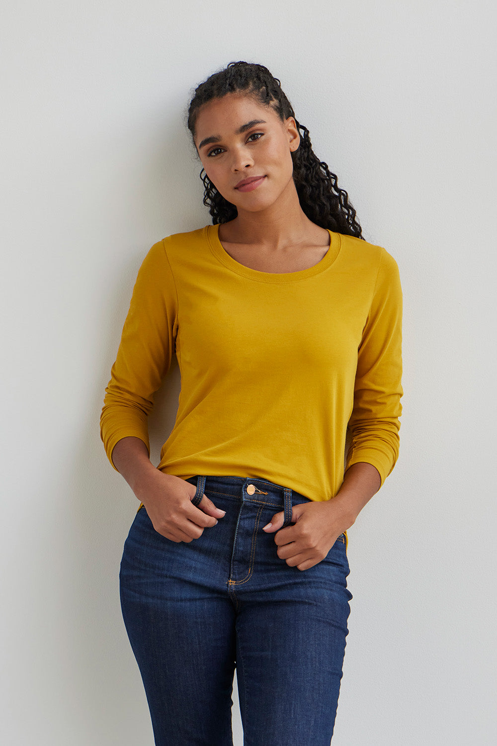 Women's Organic Cotton Scoop Neck Long Sleeve Tee - Mustard