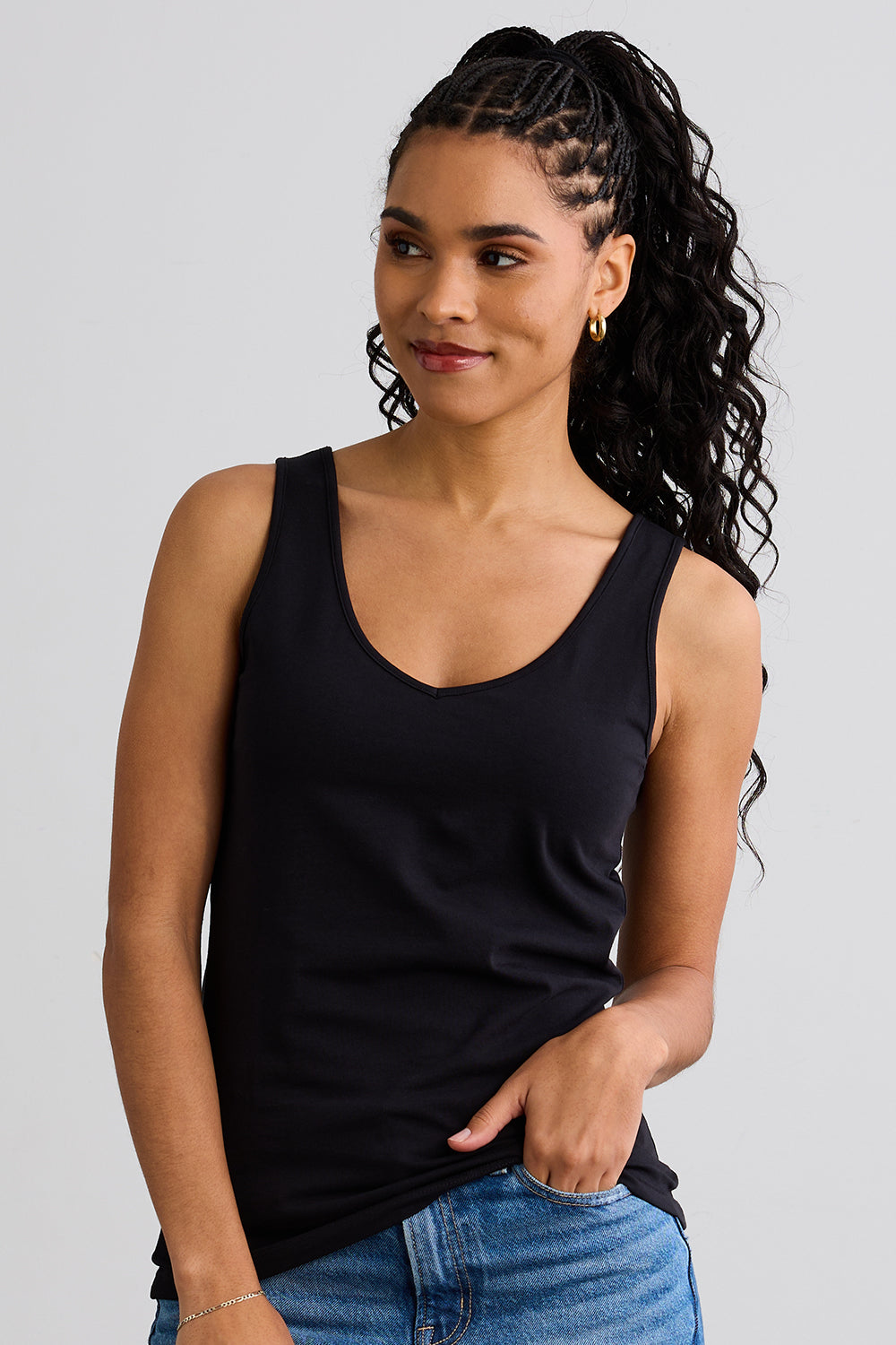 Women's Organic Cotton Reversible 2 in 1 Tank Top - Black