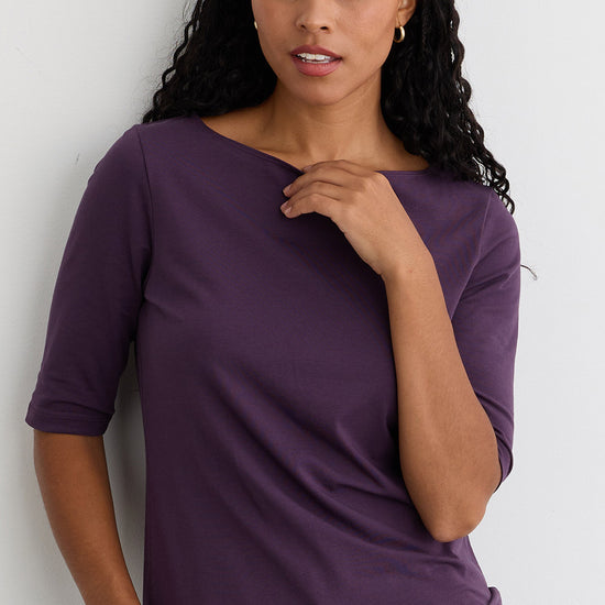 Women's Organic Cotton Elbow Sleeve Boat Neck Top