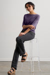 Women's Organic Elbow Sleeve Boat Neck Top - Purple Twilight