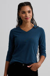 Women's Organic Cotton Long Sleeve V-Neck T-Shirt - Dark Ocean
