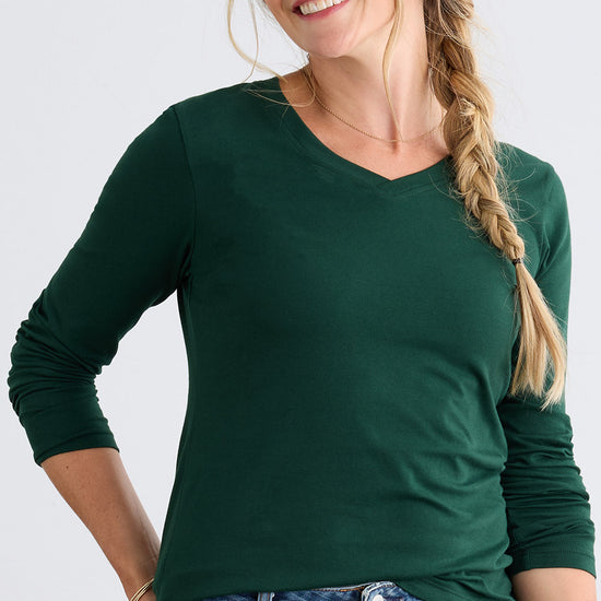 Women's Organic Long Sleeve V-Neck T-Shirt - Dark Pine
