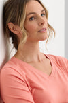 Women's Organic Cotton Long Sleeve V-Neck T-Shirt - Soft Coral