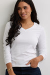 Women's Organic Cotton Long Sleeve V-Neck T-Shirt - White
