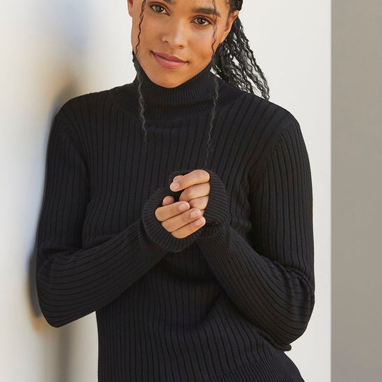 Women's Organic Cotton Ribbed Turtleneck Sweater - Black