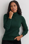 Women's Organic Cotton Ribbed Turtleneck Sweater - Dark Pine