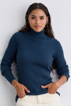 Women's Organic Cotton Ribbed Turtleneck Sweater - Indigo