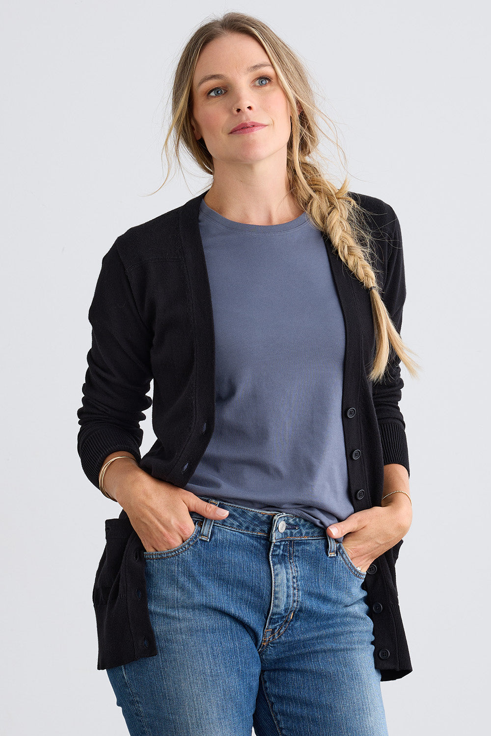 Women's Organic Boyfriend Cardigan Sweater - Black