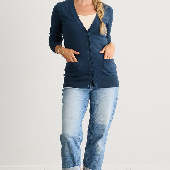 Women's Organic Boyfriend Cardigan Sweater - Indigo
