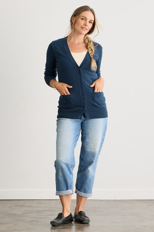 Women's Organic Boyfriend Cardigan Sweater - Indigo
