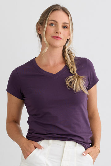 Women's Organic Cotton V-Neck T-shirt - Eggplant