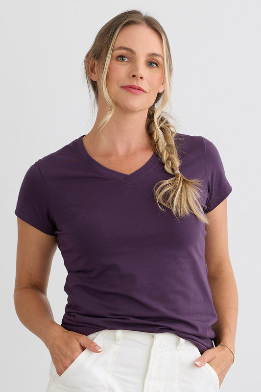 Women's Organic Cotton V-Neck T-shirt - Eggplant