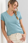 Women's Organic Cotton V-Neck T-shirt - Soft Turquoise