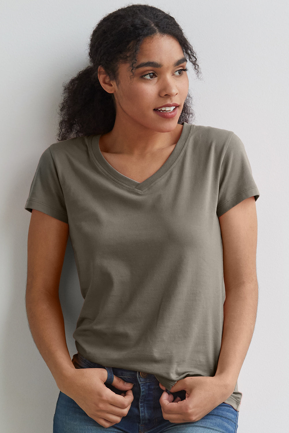 Women's Organic Cotton V-Neck T-shirt - Fatigue