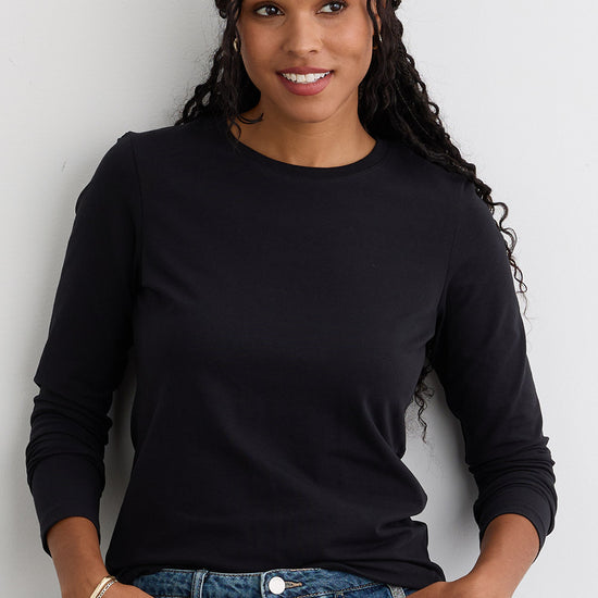 Women's Organic Cotton Long Sleeve Crew Neck T-shirt - Black