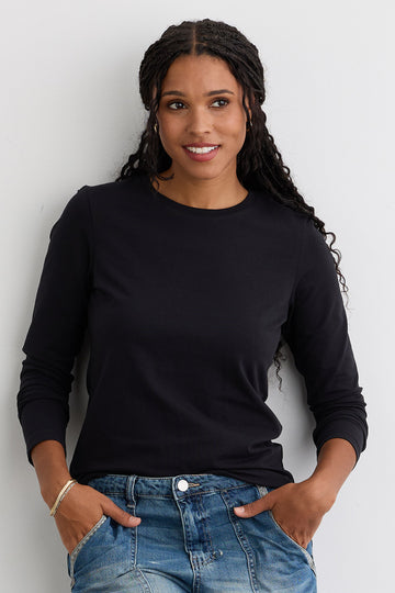 Women's Organic Cotton Long Sleeve Crew Neck T-shirt - Black