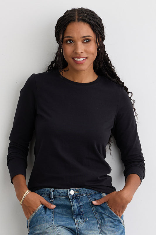 Women's Organic Cotton Long Sleeve Crew Neck T-shirt - Black