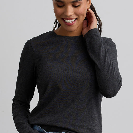 Women's Organic Long Sleeve Crew Neck T-shirt - Dark Charcoal Heather