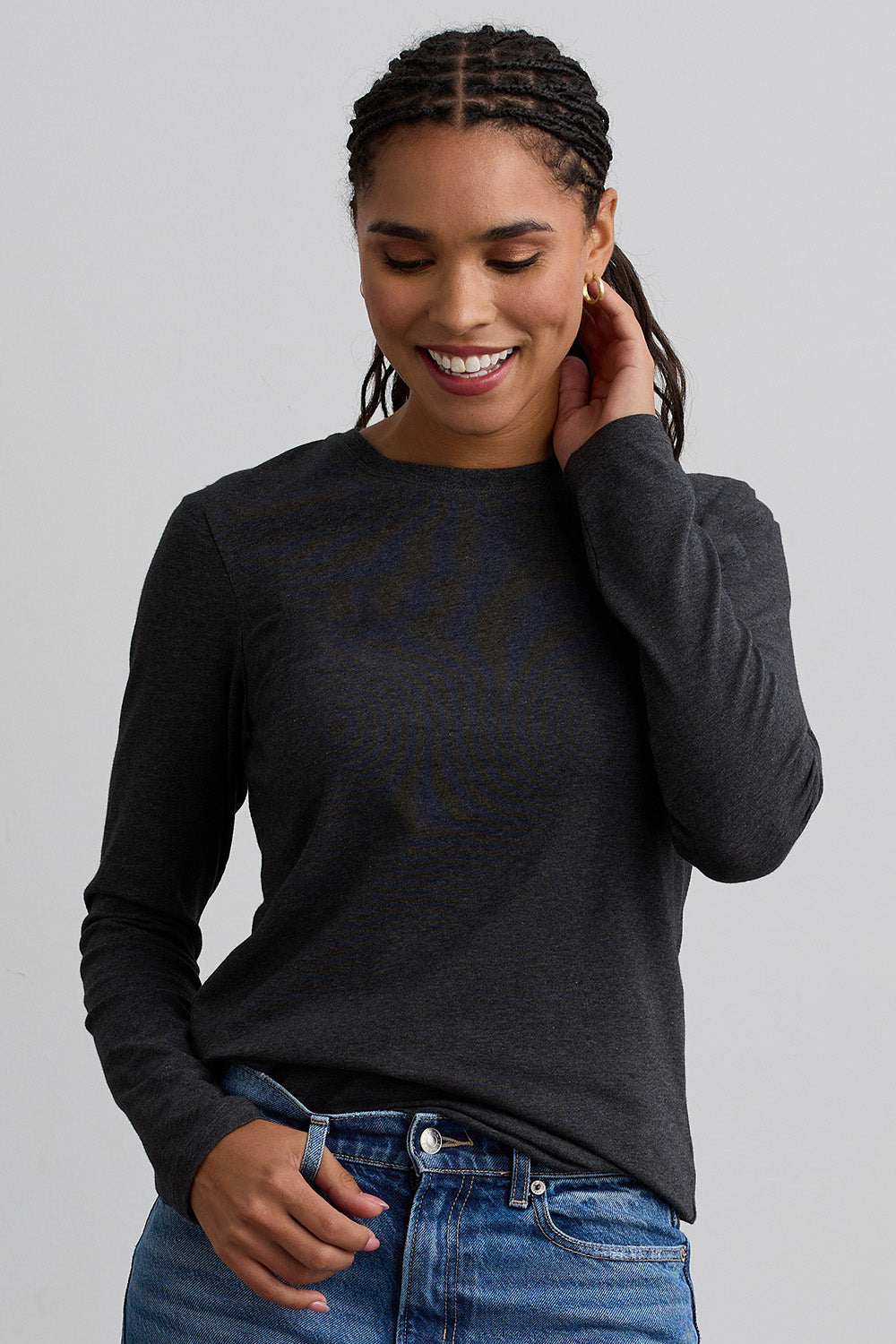 Women's Organic Long Sleeve Crew Neck T-shirt - Dark Charcoal Heather