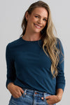 Women's Organic Cotton Long Sleeve Crew Neck T-shirt - Dark Ocean